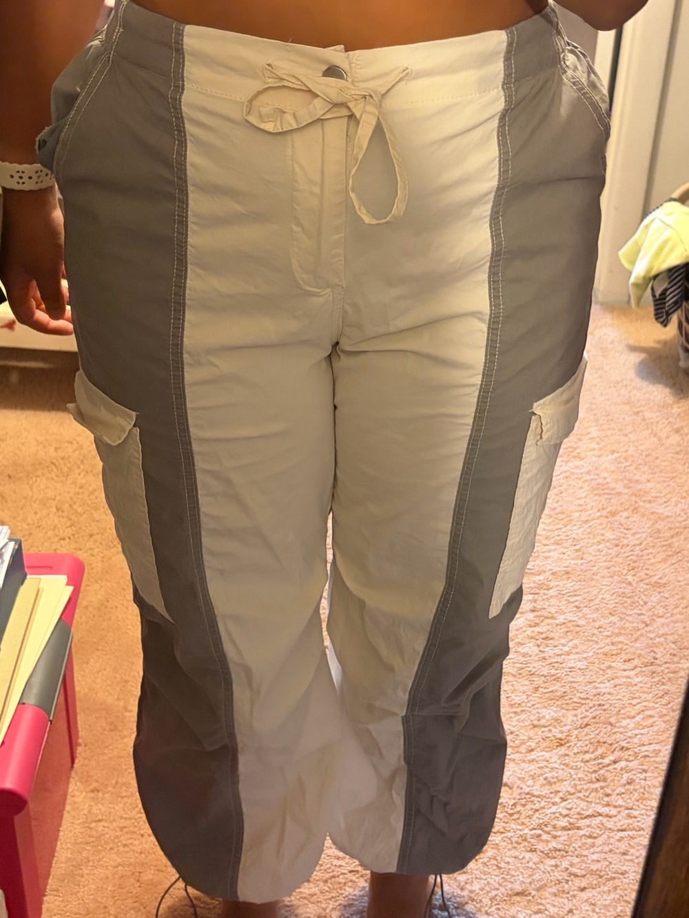 White & Gray Adjustable Cargo Pants